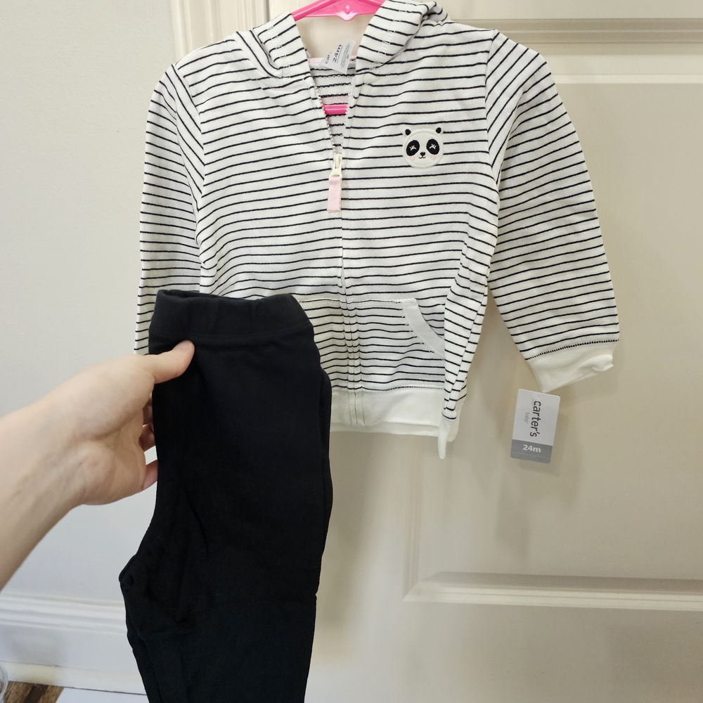Carter's Striped Panda Hoodie and Black Pants Set